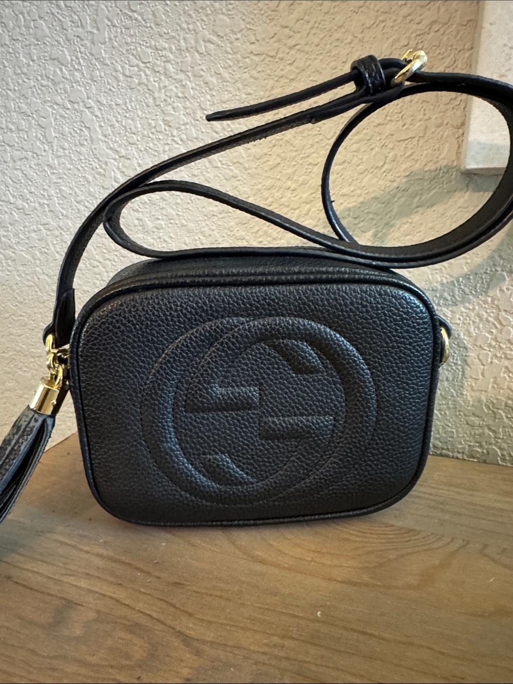 Black Leather Crossbody Bag with Embossed Logo